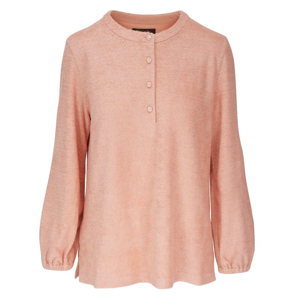 Loro Piana Light Coral Panarea Linen & Cotton Henley Sweater